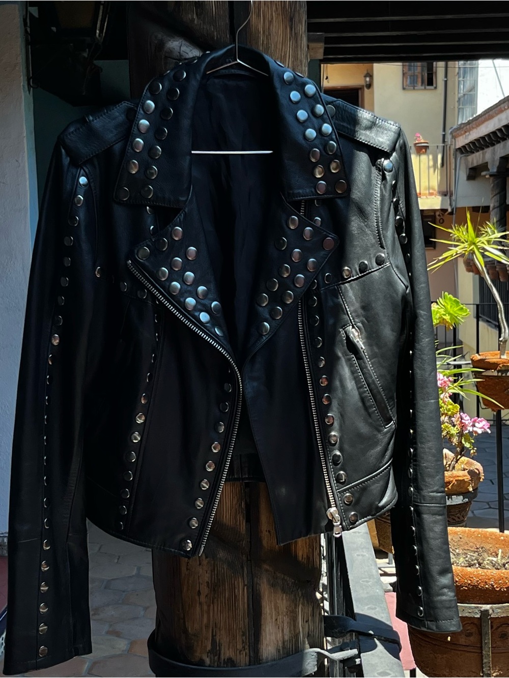 NYC Black Studded Leather Biker Jacket